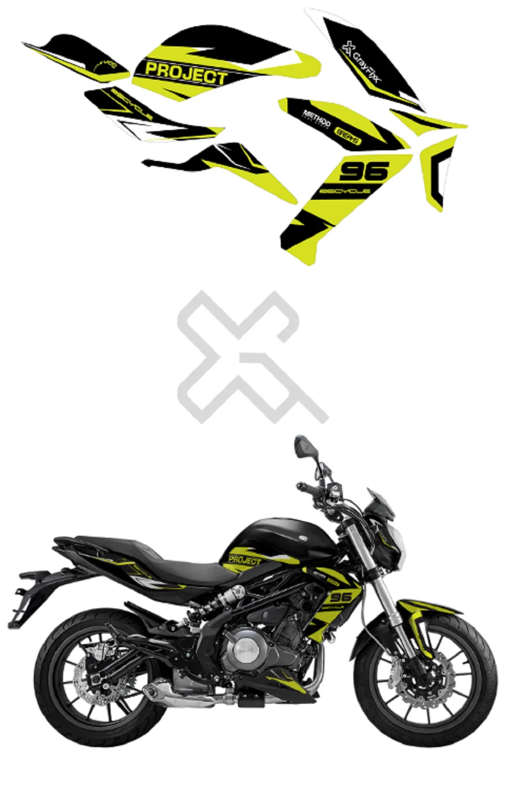 Project 96 Edition Lemon Green Graphics For Benelli 300 | Printed In Premium Vinyl With FPF(Fade Protection Film), Water Proof, Precut Sticker, Pack Of 1 For Both Side